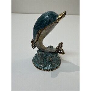 Dolphin Trinket Box Blue & Gold With Bling